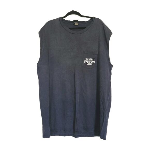 Vintage Harley Davidson Tank Men 3X Laugermans Pocket Tee Skull 2000s HD York PA - Picture 2 of 11